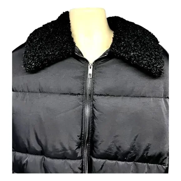 Urban Outfitters Mens Black Puffer Zip Up Jacket Medium Pockets Sherpa Collar